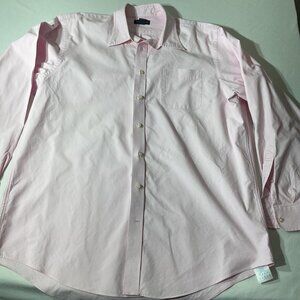 Mens Lands End Pink Button-Down Dress Shirt 17.5-36 Tall Cotton Long Size XL